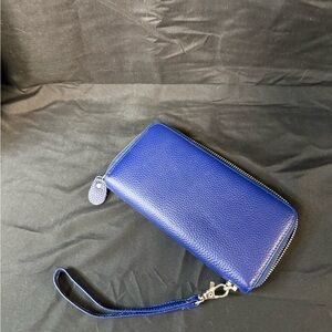 Electric Blue Leather Zip Wristlet